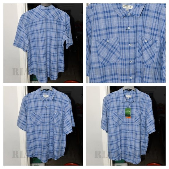 Blue  Men’s‎ Short Sleeve Woven tech shirt Orvis - Picture 1 of 4